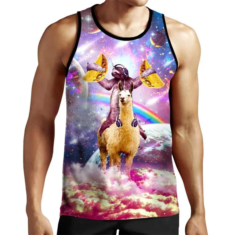 Pizza Cat Funny Tank Top Mens Clothing 3d Digital Printing Colorful Fantasy Sleeveless Shirt 2025 Summer Children Size Men Vest