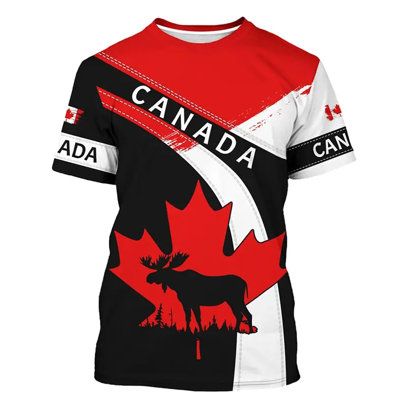 2025 Fashion New Canada T-shirt Men's Clothing Harajuku Street Fashion T Shirts 3D Print Maple Leaf Deer Pattern Popular Tee Top