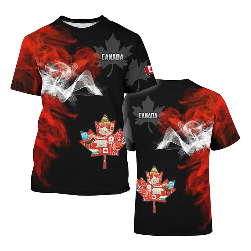 2025 Fashion New Canada T-shirt Men's Clothing Harajuku Street Fashion T Shirts 3D Print Maple Leaf Deer Pattern Popular Tee Top