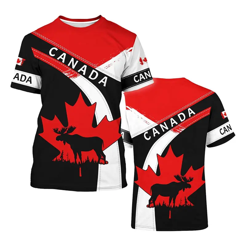 2025 Fashion New Canada T-shirt Men's Clothing Harajuku Street Fashion T Shirts 3D Print Maple Leaf Deer Pattern Popular Tee Top