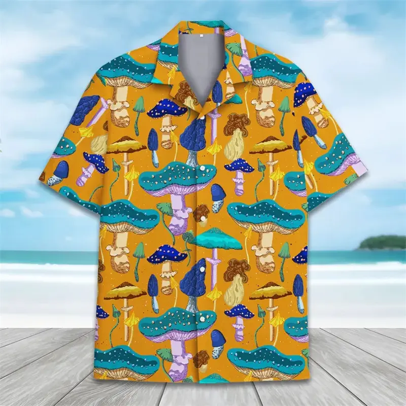 Psychedelic Mushroom Personality Shirts Men Women Personality Harajuku Lapel Button Shirts Hippie Summer 2025 New Asian Size