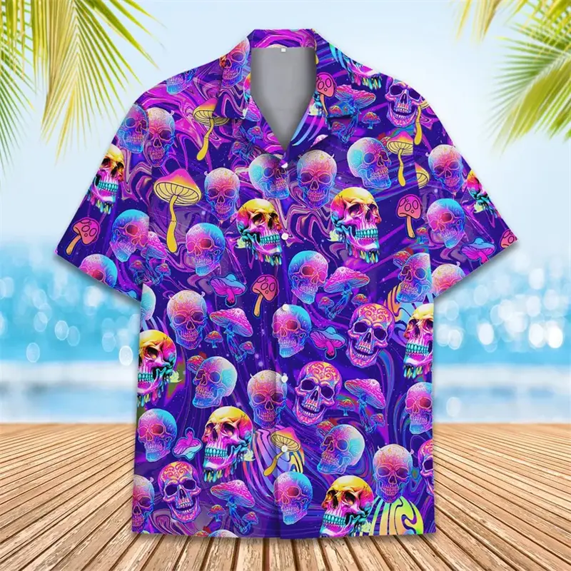 Psychedelic Mushroom Personality Shirts Men Women Personality Harajuku Lapel Button Shirts Hippie Summer 2025 New Asian Size