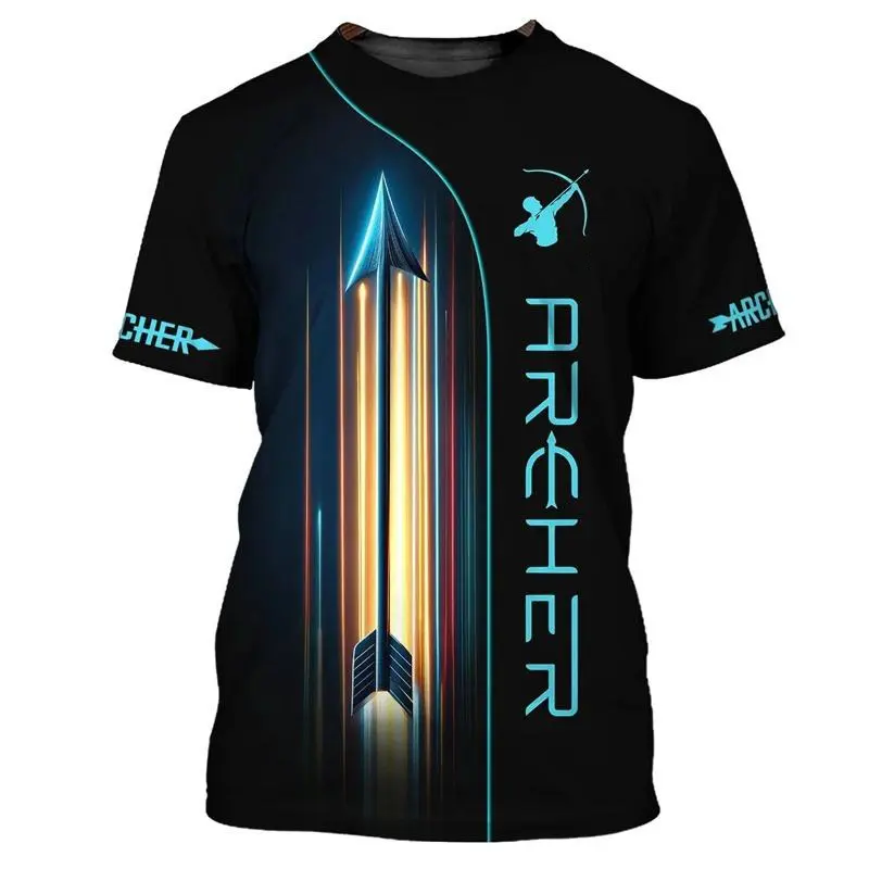 Archery Themed Sport T-shirt Men Cool Print Short Sleeve T Shirts Competition Clothing Fashion Trend Daily Train Breathable Tee