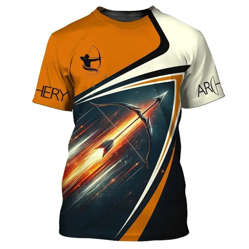 Archery Themed Sport T-shirt Men Cool Print Short Sleeve T Shirts Competition Clothing Fashion Trend Daily Train Breathable Tee