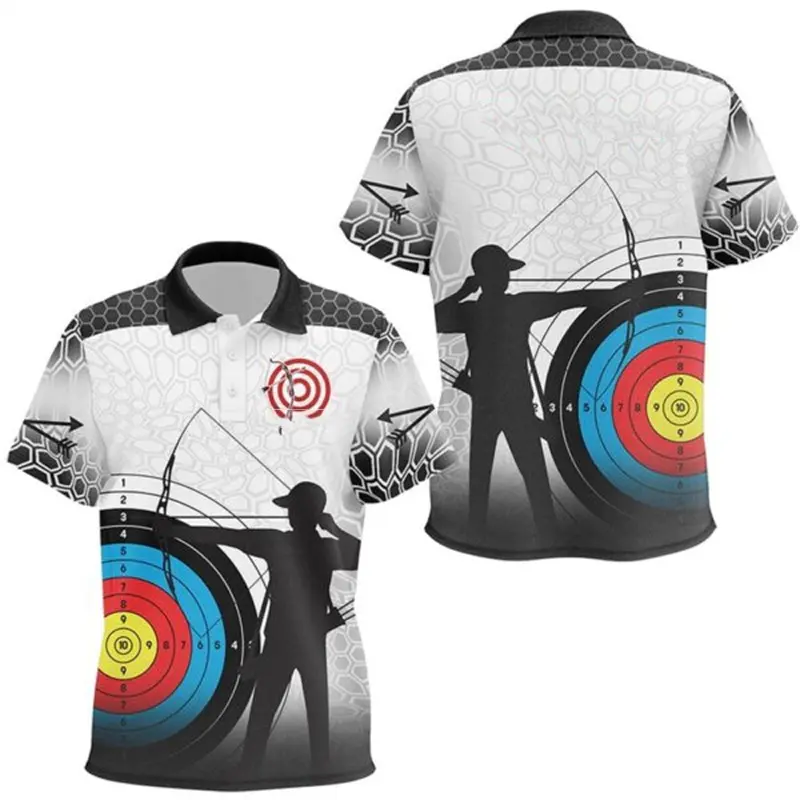 Archery Competition Uniform Men's Clothing Trend New Design Arrow Graphic Short Sleeve Polo Shirt Archery Hobby Sport Men Top