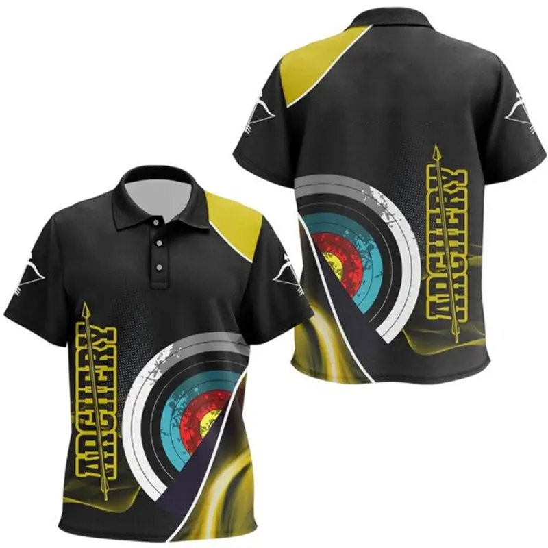 Archery Competition Uniform Men's Clothing Trend New Design Arrow Graphic Short Sleeve Polo Shirt Archery Hobby Sport Men Top