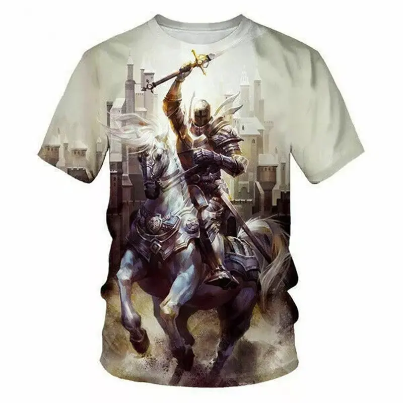 Knights Templar T-shirt Men's 3D Printing Cross Round Neck Short Sleeve T Shirts Harajuku Personality Cool Breathable Tee Top