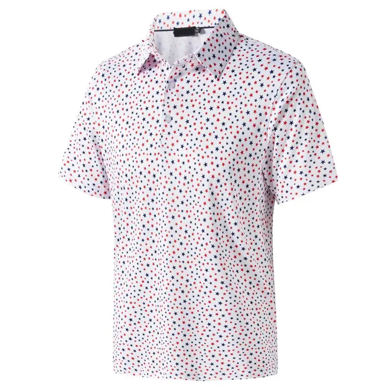 Stars Tree Pattern 3D Printed Polo Golf Shirt For Men Plaid Striped Design Casual Sports Button T-shirt Short Sleeves Sunday