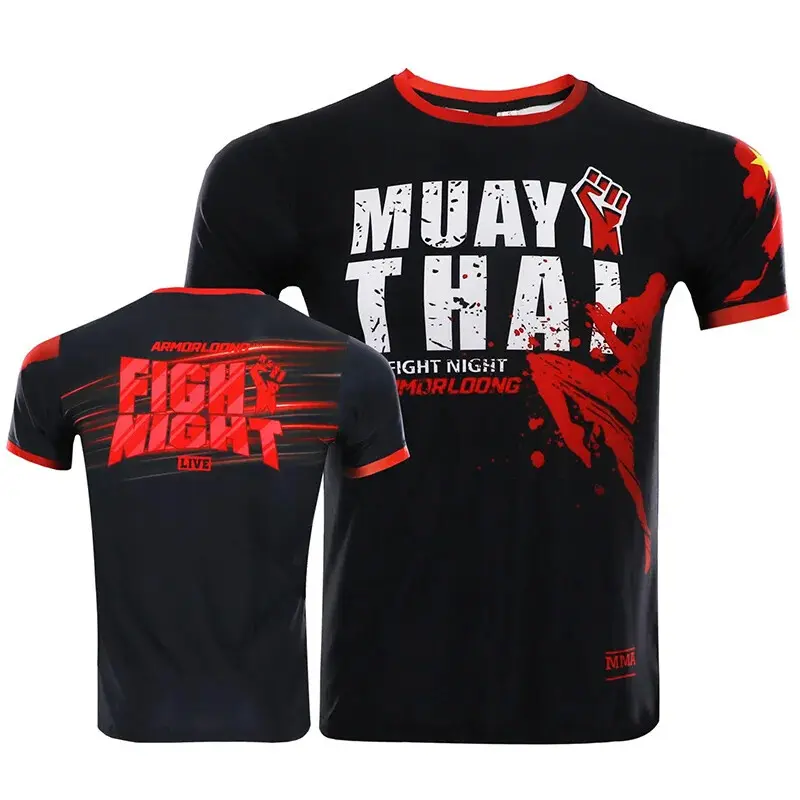 Muay Thai Fighting Sports Training T-shirt For Men's Clothing O-neck Pullover Shirt Harajuku Street Funny Cat Graphic Tee Top