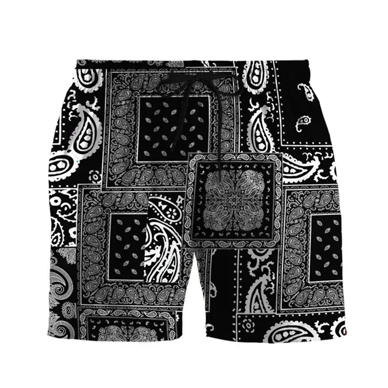 Paisley Fashion Beach Swim Shorts For Men 3D Print Quick Drying Drawstring Board Shorts Simple Square Plaid Surf Swim Trunks