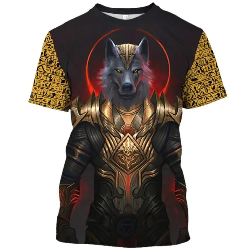 Egyptian Pharaoh Pattern Men's T Shirt Gold Unique Personality Trend O Neck T Shirts Egypt Anubis Grim Reaper Short Sleeve Tee
