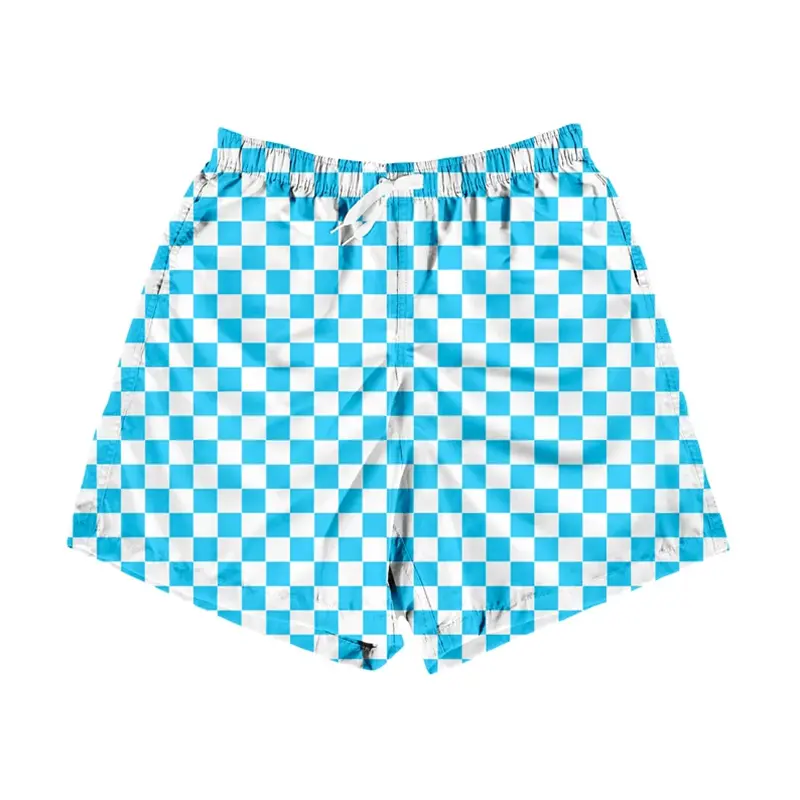 Paisley Fashion Beach Swim Shorts For Men 3D Print Quick Drying Drawstring Board Shorts Simple Square Plaid Surf Swim Trunks