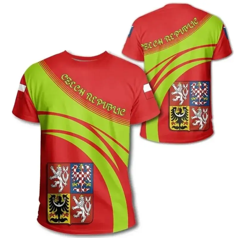 Czech Republic Flag 3D T-Shirt Men Women Coat Of Arms Of Czech Republic T Shirt Casual Oversized Short Sleeve O-neck Tees Top