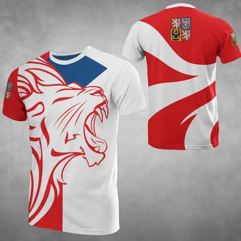 Czech Republic Flag 3D T-Shirt Men Women Coat Of Arms Of Czech Republic T Shirt Casual Oversized Short Sleeve O-neck Tees Top