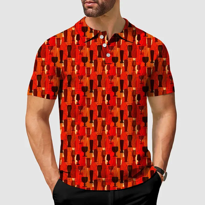 Beer Lover Funny Golf Polo Shirt Men's Clothing Short Sleeve Shirts 3D Full Print Neon Wine Pattern Hawaii Casual Fashion Top