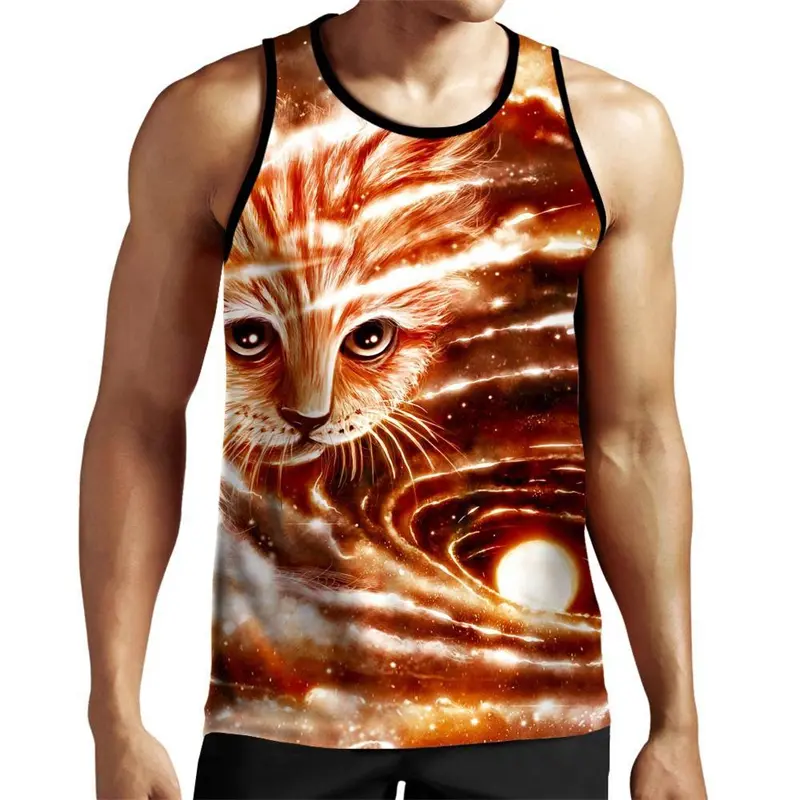 Hip Hop Funny Vest Men's Clothing Pizza Cat Graphic Sleeveless Shirts Starry Sky Print 2025 Summer Casual Outdoor Sport Tank Top