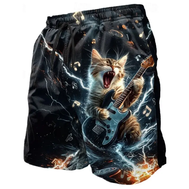 Funny Humour Gesture Cat Print Beach Short Men Women Hip Hop Personality 3D Pattern Loose Breathable Drawstring Board Shorts