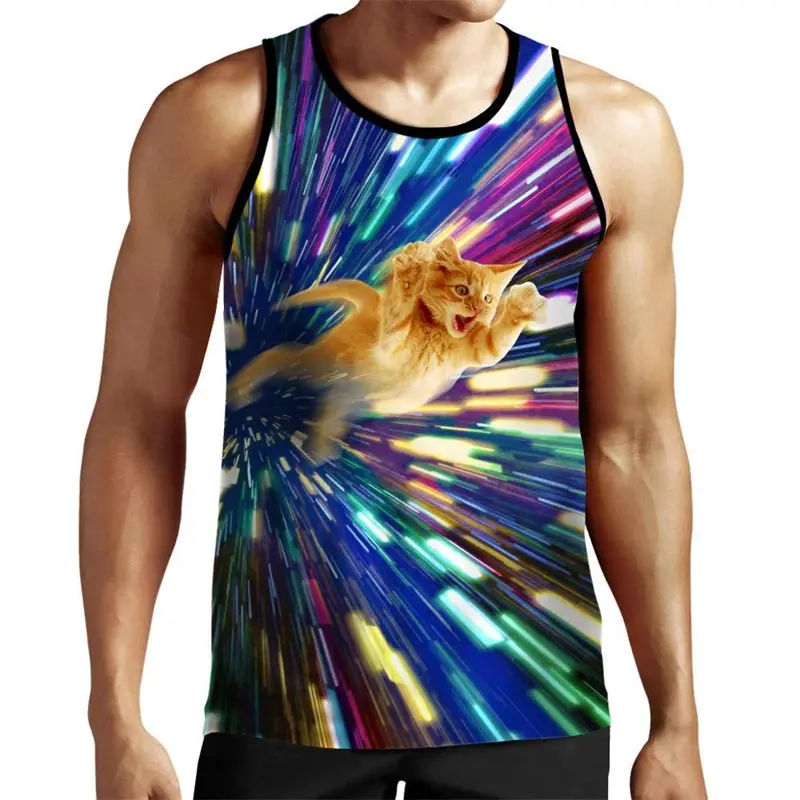 Hip Hop Funny Vest Men's Clothing Pizza Cat Graphic Sleeveless Shirts Starry Sky Print 2025 Summer Casual Outdoor Sport Tank Top