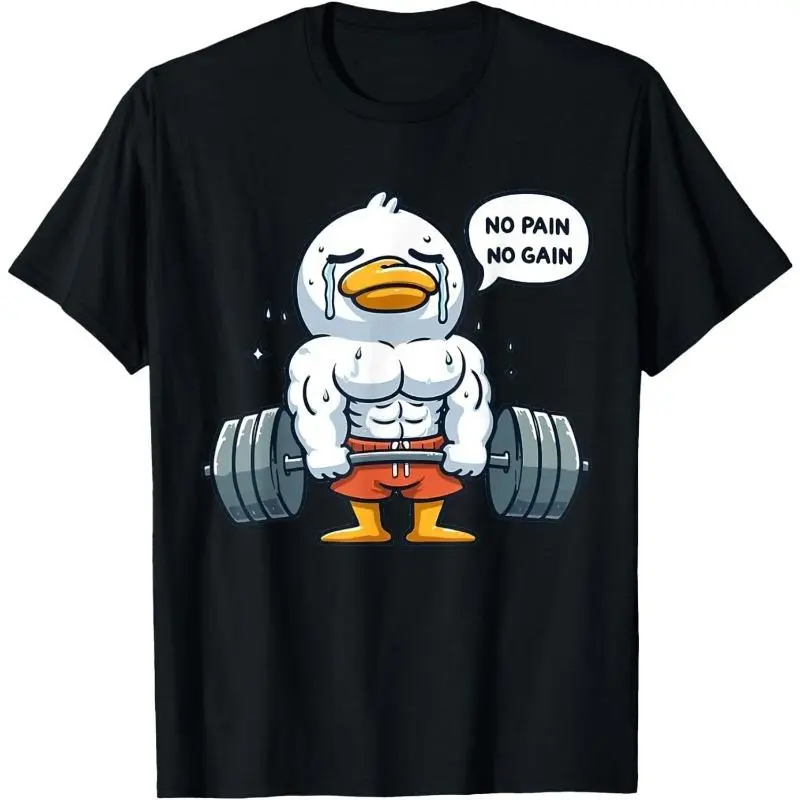 Funny Duck Fitness Black T-shirt For Men Fun Humour Text 3D Print Hip Hop Tee Shirts Summer Gym Sport Breathable Fashion Top