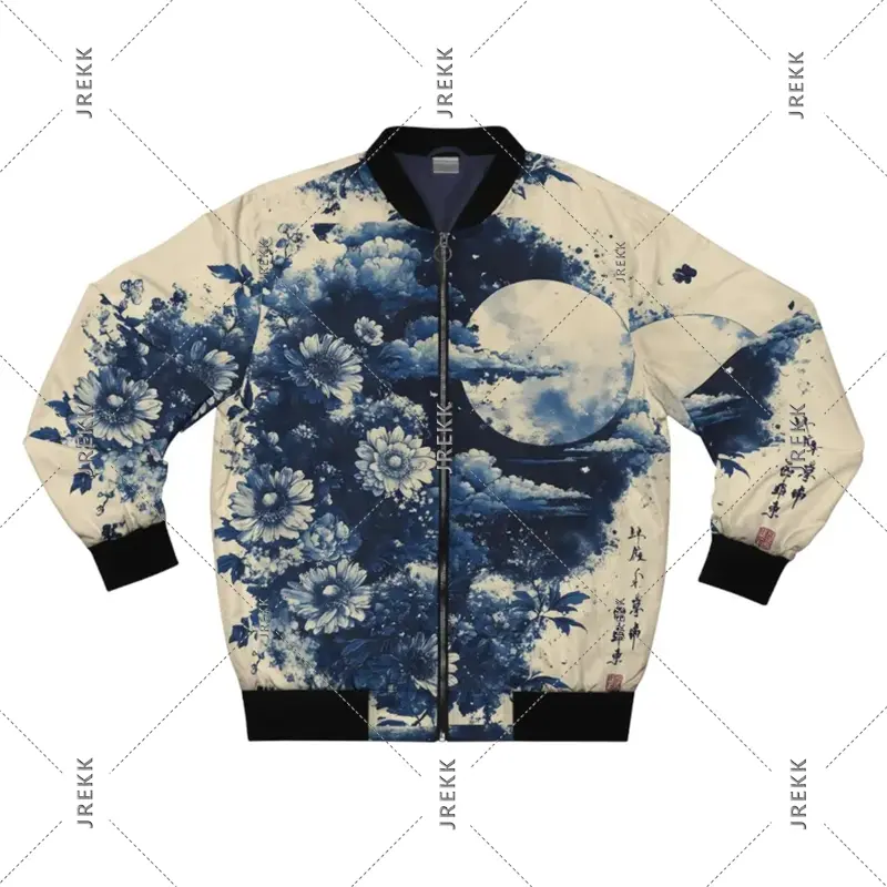 Retro Harajuku Jacket For Men's Clothing Japanese Style Plant Long Sleeve Zipper Bomber Jackets Spring Autumn Trend Men Coat