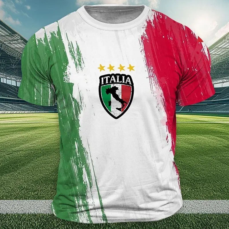 Italian Flag Print Football T-shirt Men 2025 Classic Fashion Style Round Neck Short Sleeve T Shirts Soccer Sports Breathable Tee
