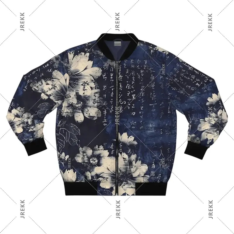 Retro Harajuku Jacket For Men's Clothing Japanese Style Plant Long Sleeve Zipper Bomber Jackets Spring Autumn Trend Men Coat