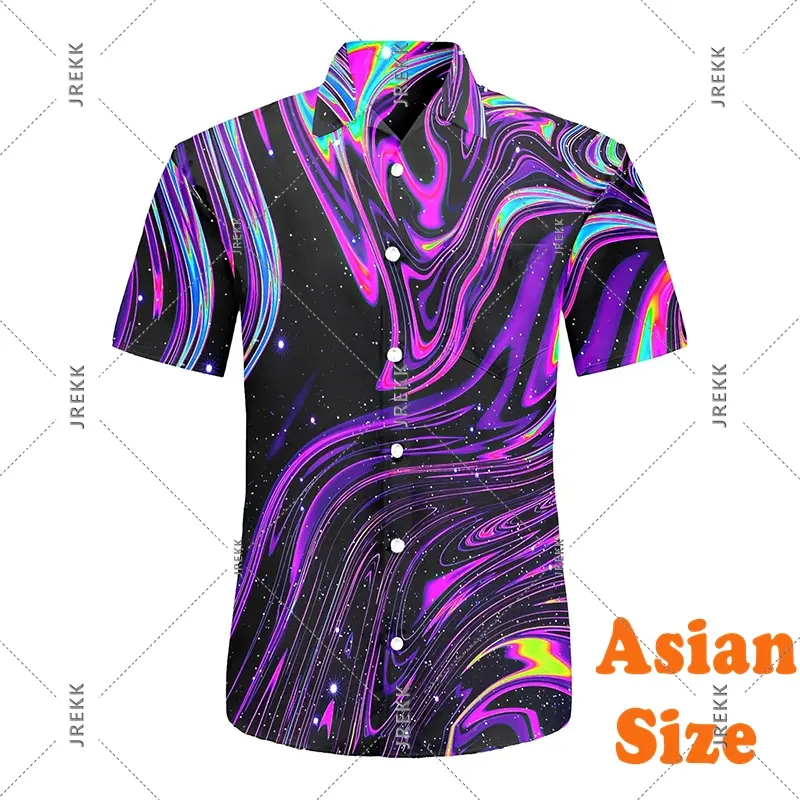 Neon Print Hawaii Shirt For Men's Clothing Summer Camp Vacation Fashion Casual Button Shirts Flamingo Coconut Summer Blouse Top