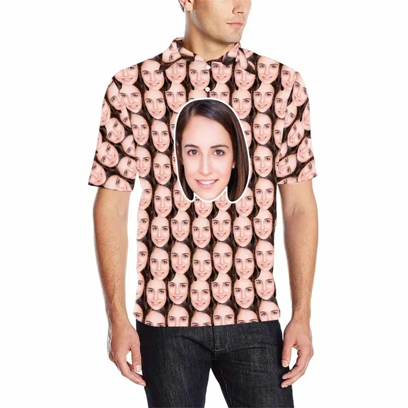 Custom Face Prints Polo Shirt Men's Clothing Photos Short Sleeve Button Funny Shirts Summer Street Trend Gift for Dad Tee Top