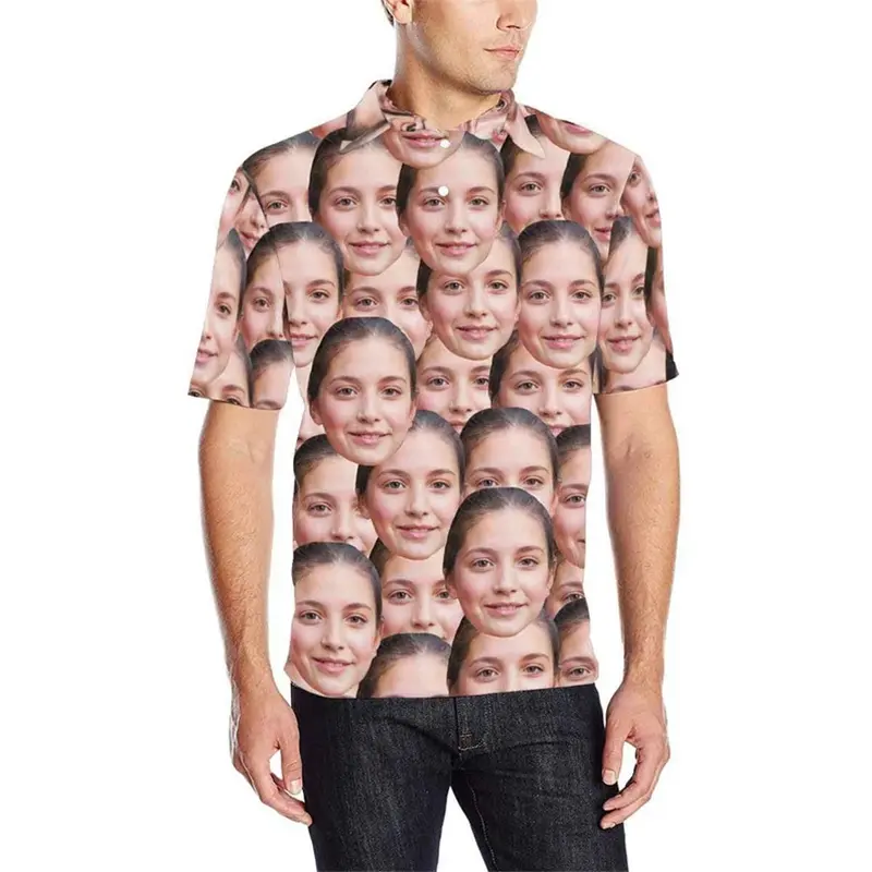 Custom Face Prints Polo Shirt Men's Clothing Photos Short Sleeve Button Funny Shirts Summer Street Trend Gift for Dad Tee Top