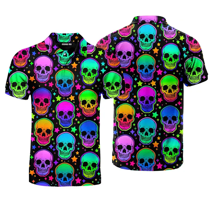 Neon 3D Print Funny Men Polo Shirt Hawaiian Beer Graphic Harajuku Street Loose Polo Shirts Colorful Psychedelic Personality Tee