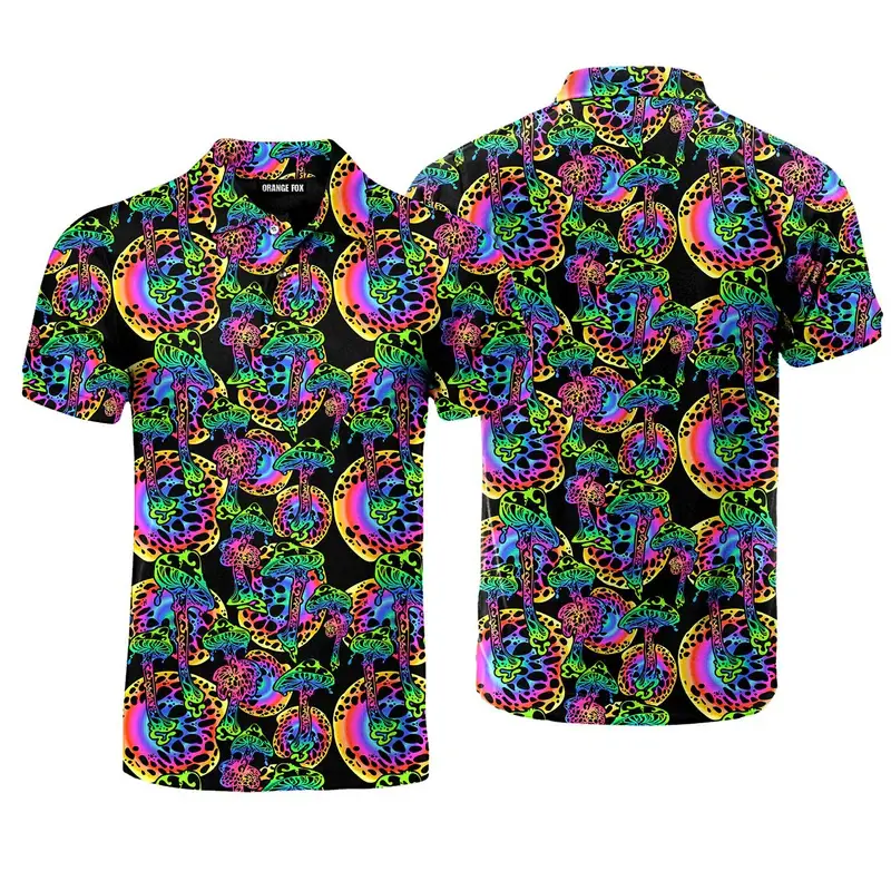 Neon 3D Print Funny Men Polo Shirt Hawaiian Beer Graphic Harajuku Street Loose Polo Shirts Colorful Psychedelic Personality Tee