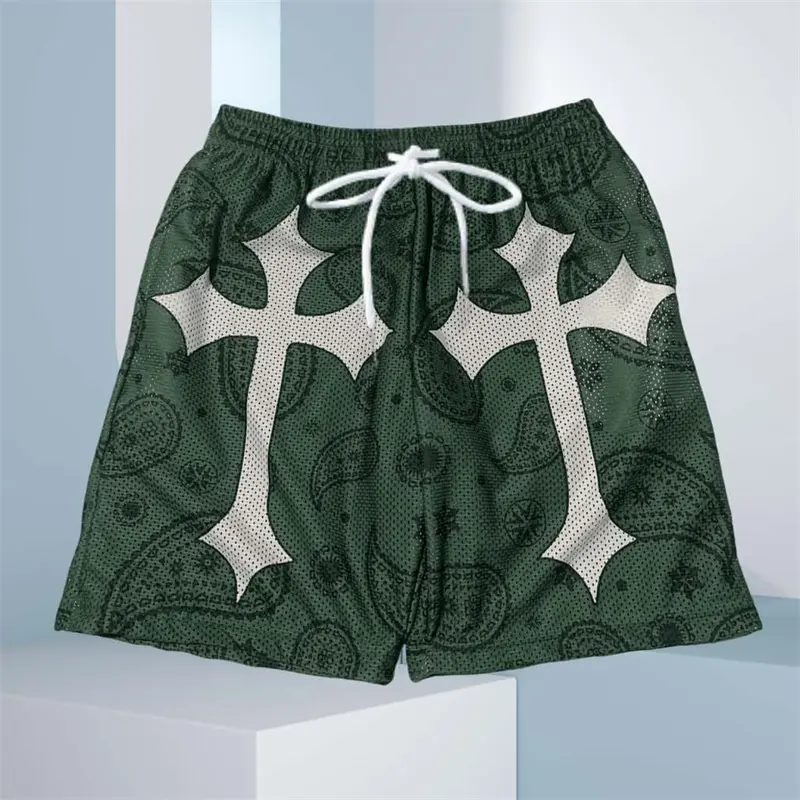 Paisley and Cross Print Novel Men Beach Shorts Street Daily Casual Loose Breathable Vacation Board Short 2025 Fashion Y2k Short