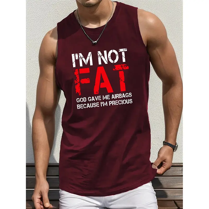 I'm Not Fat Graphic Funny Fitness Tank Top For Men Clothing 3D Print Hip Hop Gym Vest Summer Loose Breathable Train O-neck Tops
