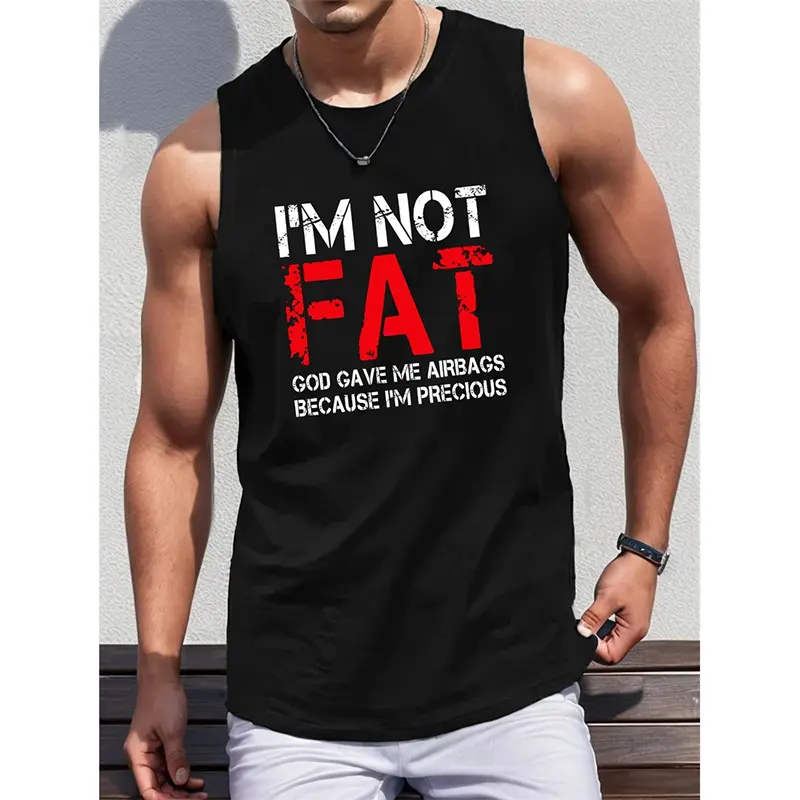 I'm Not Fat Graphic Funny Fitness Tank Top For Men Clothing 3D Print Hip Hop Gym Vest Summer Loose Breathable Train O-neck Tops