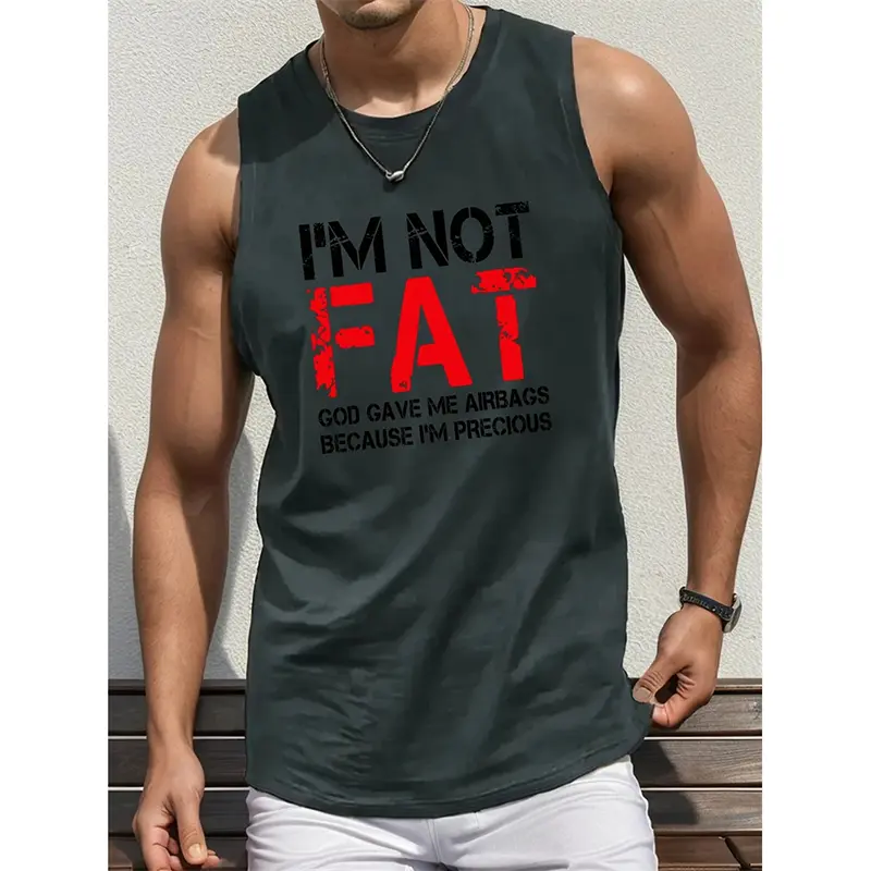 I'm Not Fat Graphic Funny Fitness Tank Top For Men Clothing 3D Print Hip Hop Gym Vest Summer Loose Breathable Train O-neck Tops