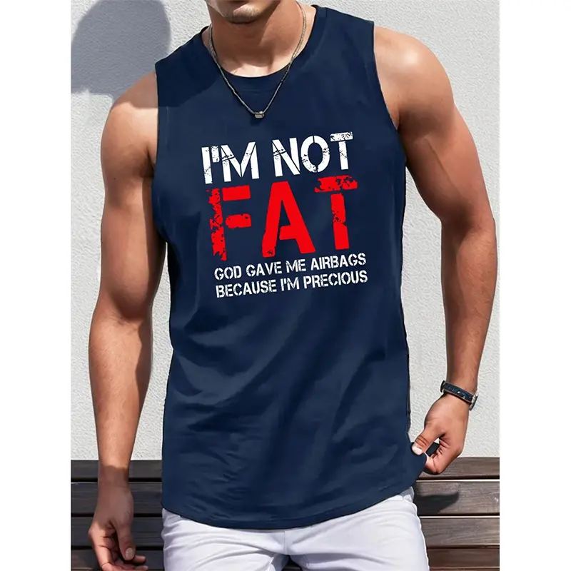 I'm Not Fat Graphic Funny Fitness Tank Top For Men Clothing 3D Print Hip Hop Gym Vest Summer Loose Breathable Train O-neck Tops