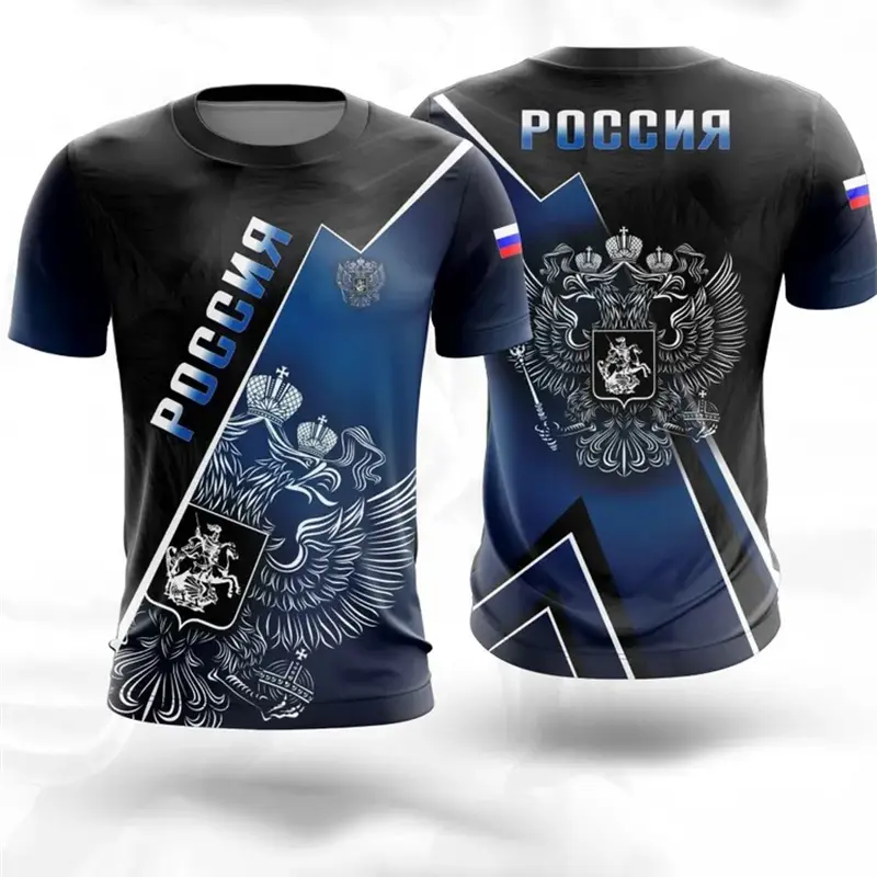 Russian Coat Of Arms T-shirt For Men's Clothes Camouflage Outdoor Sport Wear T Shirts Pride Short Sleeve Tee Top Summer 2025
