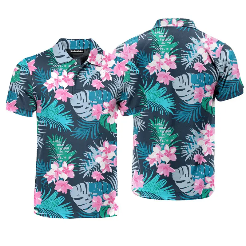 Vintage Plants And Flowers 3D Print Polo Shirts For Men Romantic Street Lapel Short Sleeve Golf Shirts Summer Hawaiian Vacation