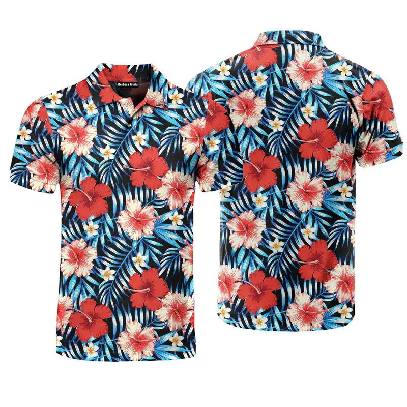 Vintage Plants And Flowers 3D Print Polo Shirts For Men Romantic Street Lapel Short Sleeve Golf Shirts Summer Hawaiian Vacation