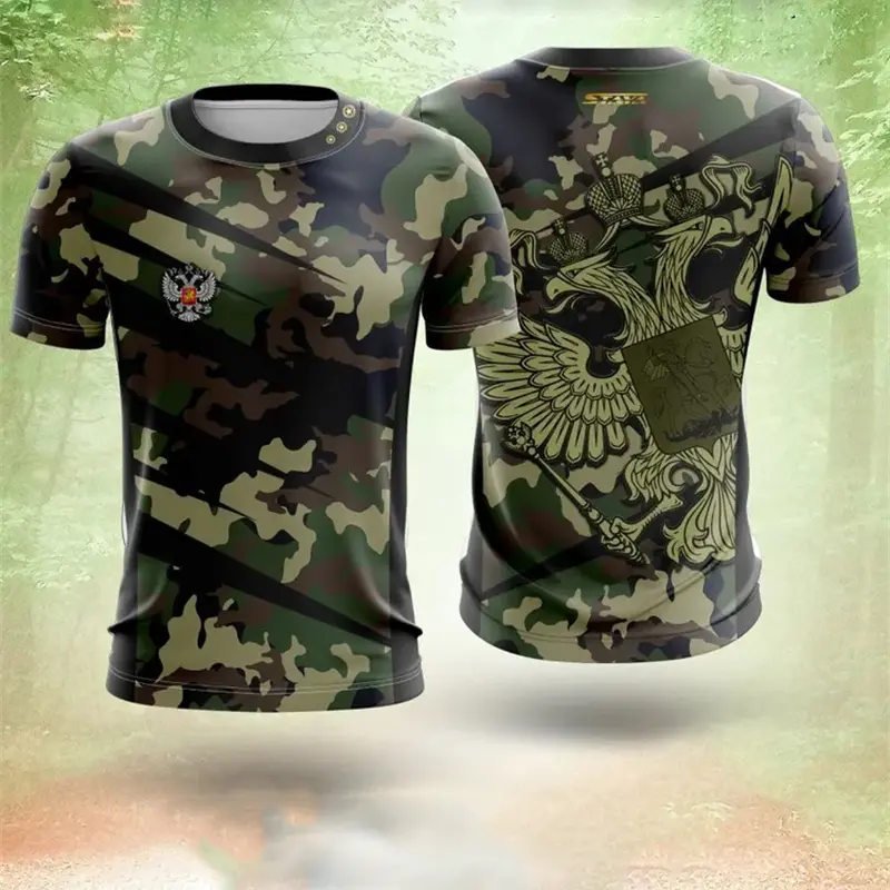Russian Coat Of Arms T-shirt For Men's Clothes Camouflage Outdoor Sport Wear T Shirts Pride Short Sleeve Tee Top Summer 2025