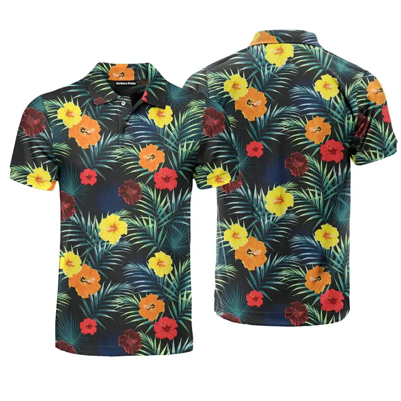 Vintage Plants And Flowers 3D Print Polo Shirts For Men Romantic Street Lapel Short Sleeve Golf Shirts Summer Hawaiian Vacation