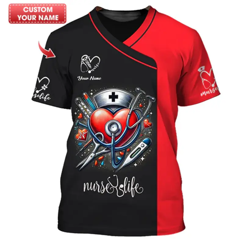 Nurse Uniform T-shirt For Women Custom Name Cosplay Tee Fashion 3D Print Pattern O-neck Short Sleeve Harajuku Fashion Pullover