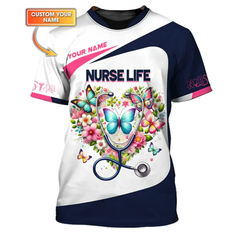 Nurse Uniform T-shirt For Women Custom Name Cosplay Tee Fashion 3D Print Pattern O-neck Short Sleeve Harajuku Fashion Pullover