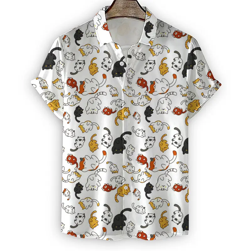 Cute Cartoon Cats Shirt Men's Clothes 3d Printed Animal Pet Pattern Shirts Casual Fashion Street Daily Lapel Button Blouse