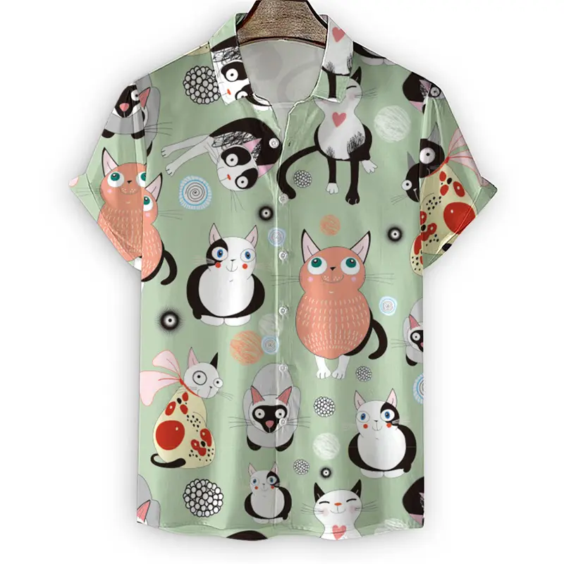 Cute Cartoon Cats Shirt Men's Clothes 3d Printed Animal Pet Pattern Shirts Casual Fashion Street Daily Lapel Button Blouse