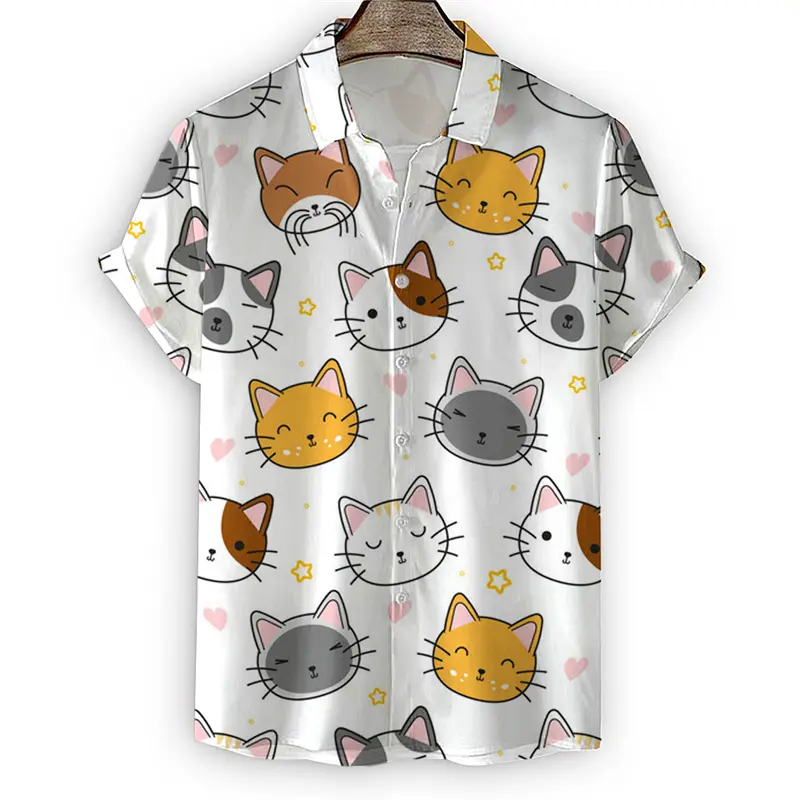 Cute Cartoon Cats Shirt Men's Clothes 3d Printed Animal Pet Pattern Shirts Casual Fashion Street Daily Lapel Button Blouse