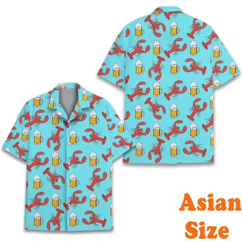 Beer Lobster Carnival Party Funny Shirt For Men Women Short Sleeve 3D Print Cartoon Hawaiian Shirts Summer Street Hip Hop Top