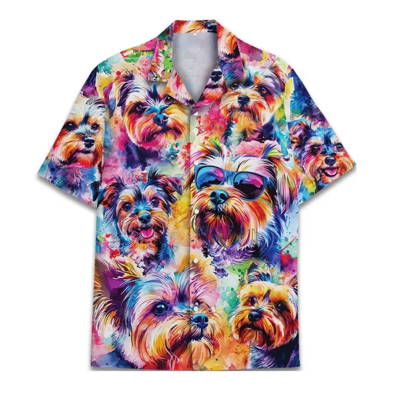 3D Print Neon Animal Design Retro Shirt Men Clothing Nostalgic 80s Bar Style Button Hawaiian Shirts Summer Harajuku Hip Hop Top