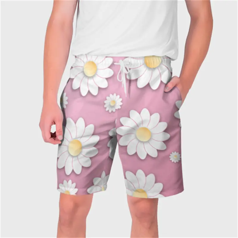 Summer Breathable Men's Beach Short Simple Casual 3D Print Graphic Drawstring Loose Board Shorts Fashion Street Trend Swim Trunk