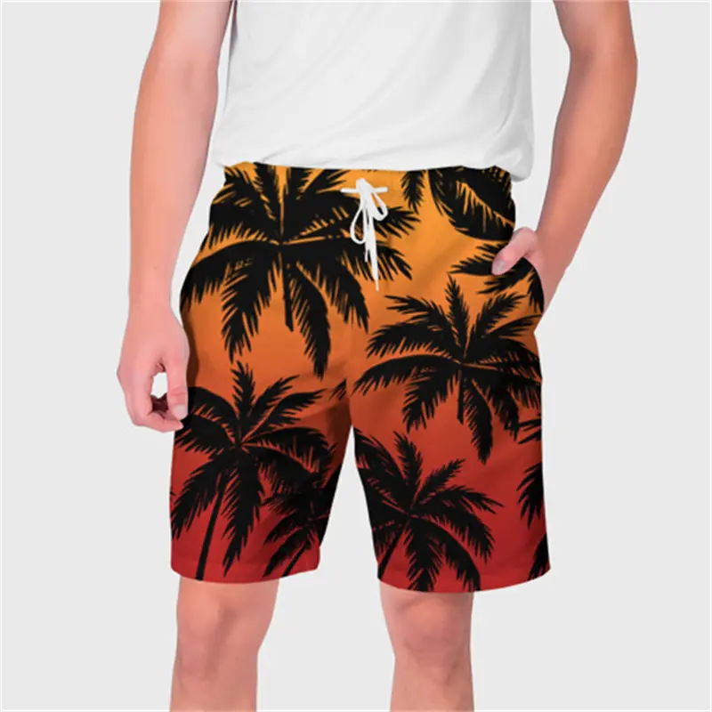 Summer Breathable Men's Beach Short Simple Casual 3D Print Graphic Drawstring Loose Board Shorts Fashion Street Trend Swim Trunk